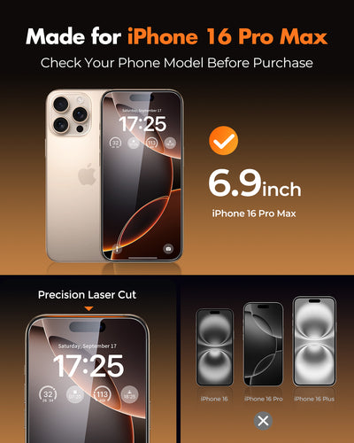 iPhone 16 Series Screen Protector with Lens Protector, Case friendly