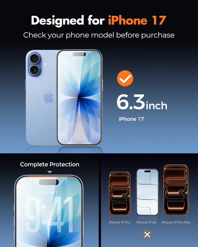 Screen Protector for iPhone 17, Double Shatterproof Tempered Glass