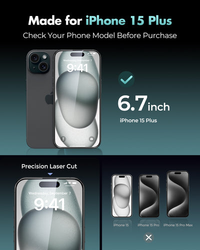 iPhone 15 Series Screen Protector, 9H+ Tempered Glass- 3 Pack