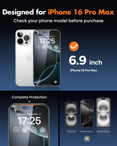 iPhone 16 Series Screen Protector, Tempered/Privacy Glass +Camera Lens Protectors