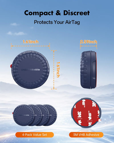 UNBREAKcable 4-Pack AirTag Holder Adhesive Mount IPX8 Waterproof