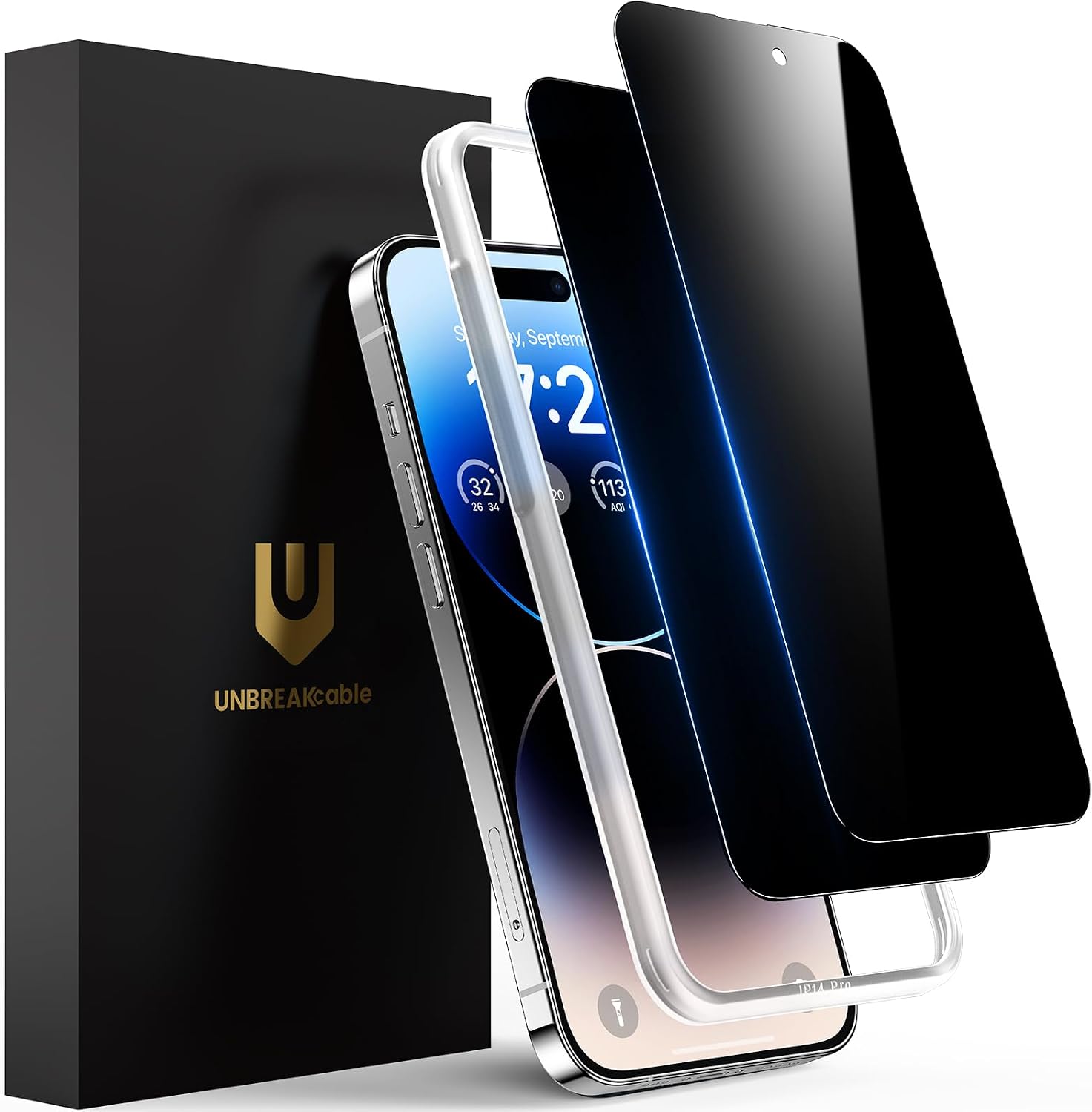 UNBREAKcable Privacy Screen Protector for iPhone 14 Pro Tempered Glass 9H