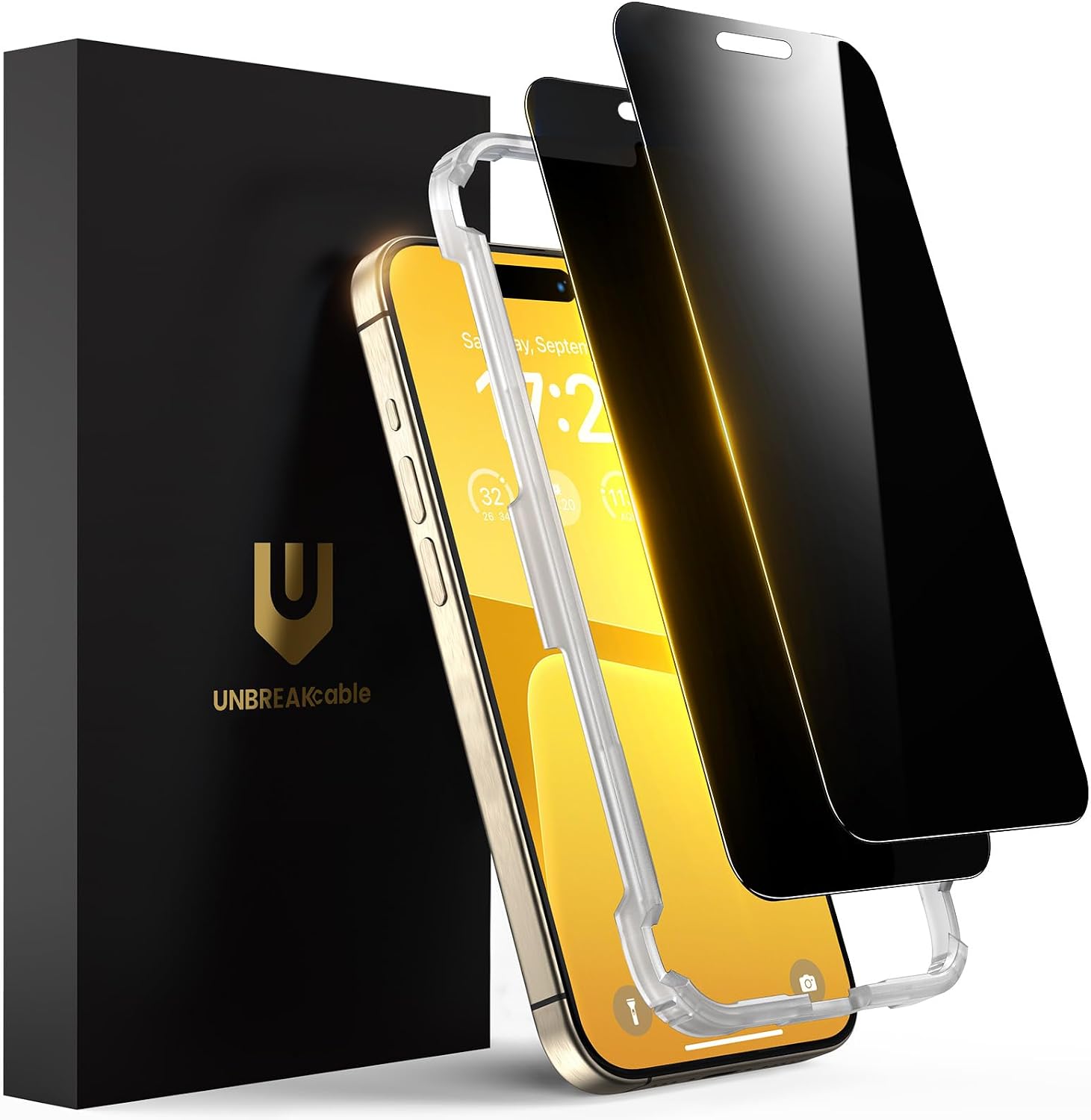 UNBREAKcable 2-Pack Privacy Screen Protector for iPhone 15 Pro Tempered Glass 9H