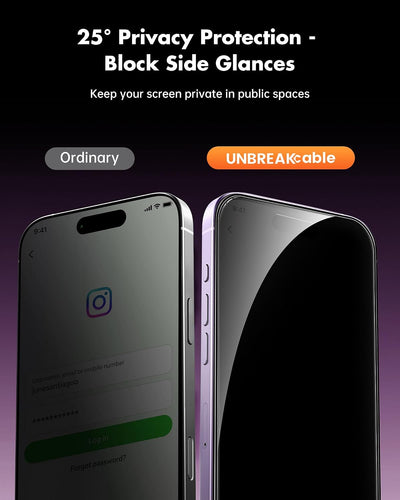 UNBREAKcable Privacy Screen Protector for iPhone 17 Tempered Glass 9H