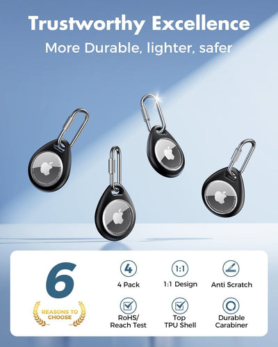 UNBREAKcable 4-Pack AirTag Holder with Locking Carabiner Waterproof TPU Case