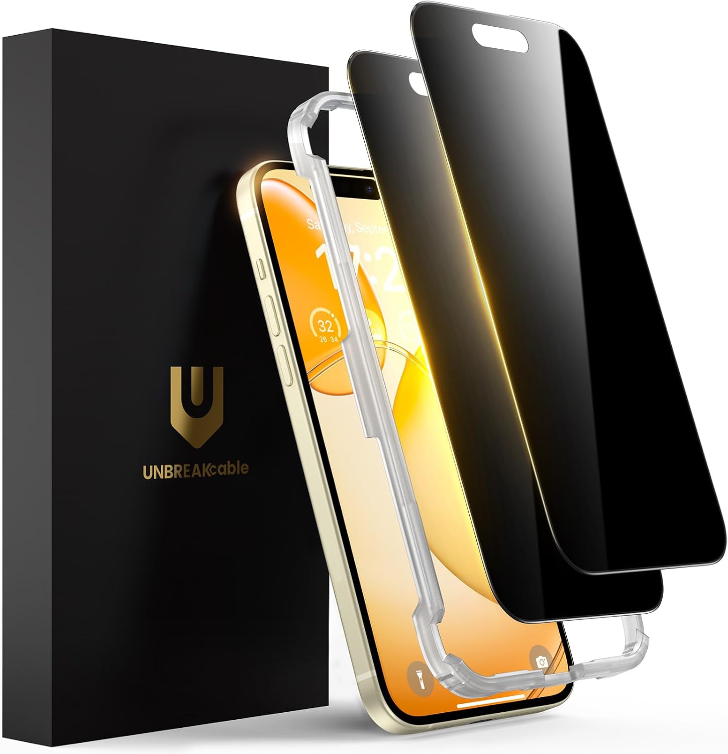 UNBREAKcable 2-Pack Privacy Screen Protector for iPhone 15 Tempered Glass 9H