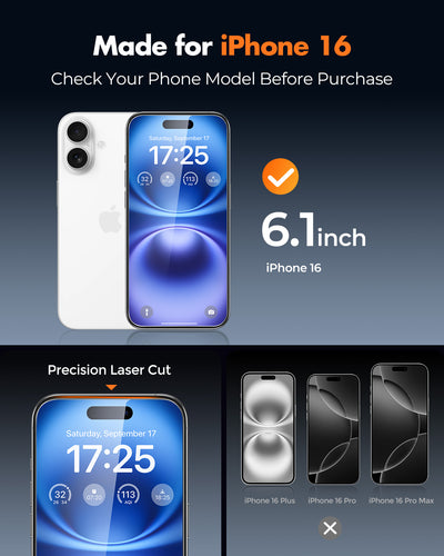 iPhone 16 Series Screen Protector with Lens Protector, Case friendly
