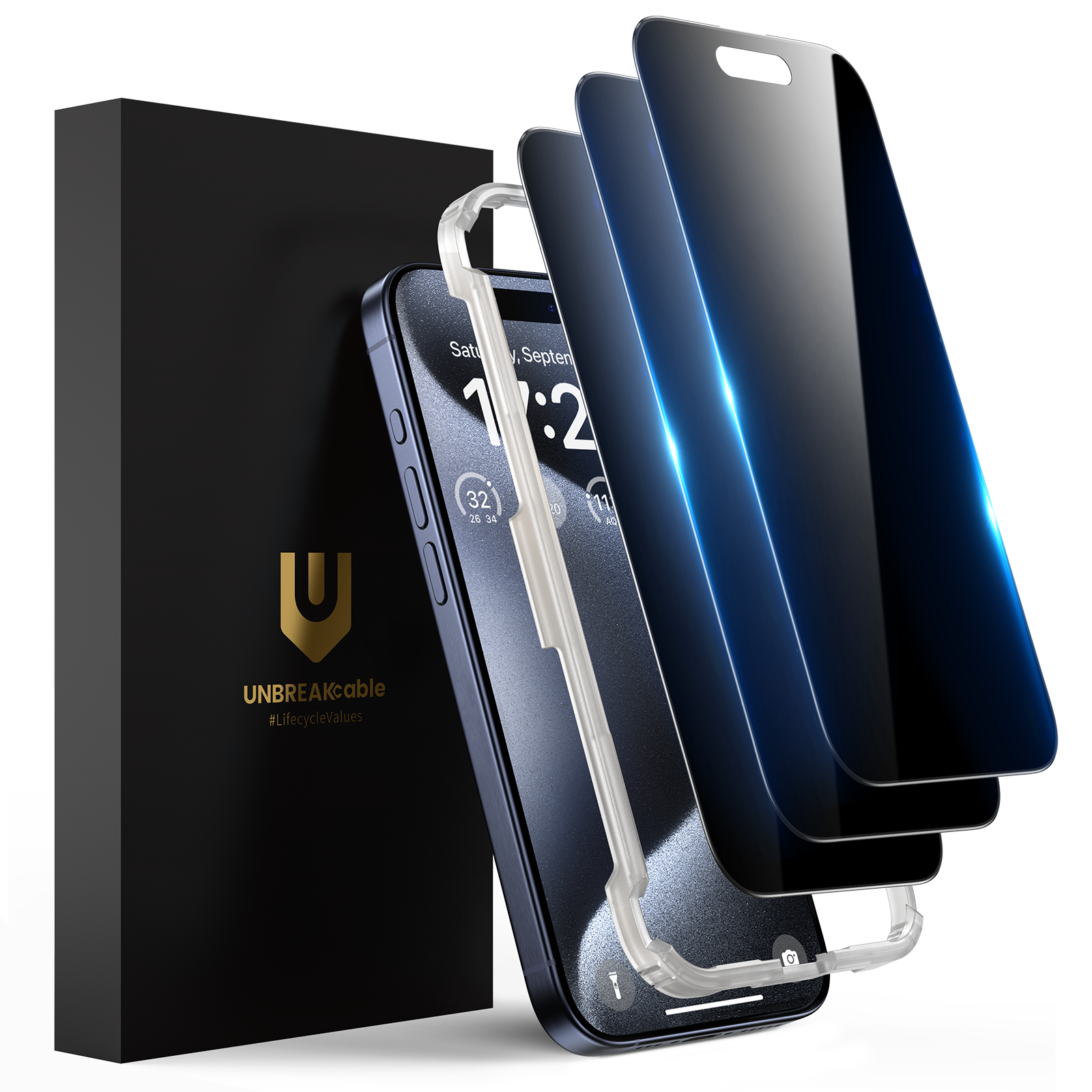 Privacy Screen Protector for iPhone 15 Series, 25° Anti-Spy Tempered Glass, 3-Pack
