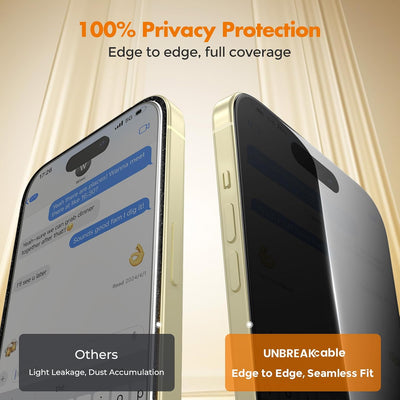 UNBREAKcable 2-Pack Privacy Screen Protector for iPhone 15 Tempered Glass 9H
