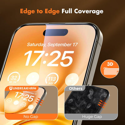 UNBREAKcable 3-Pack Screen Protector for iPhone 15 Pro Tempered Glass 9H