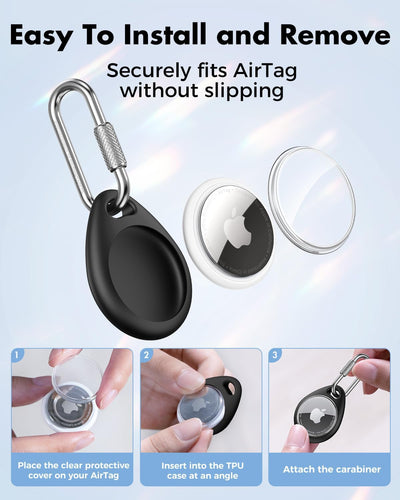 UNBREAKcable 4-Pack AirTag Holder with Locking Carabiner Waterproof TPU Case