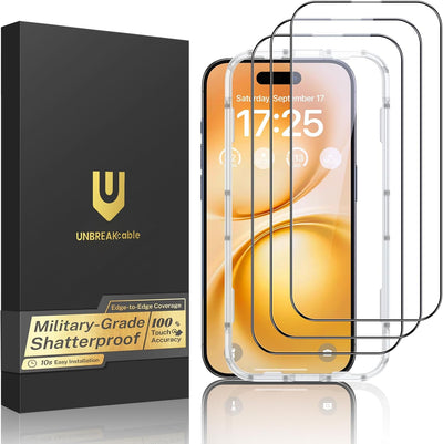 UNBREAKcable 3-Pack Screen Protector for iPhone 15 Pro Tempered Glass 9H