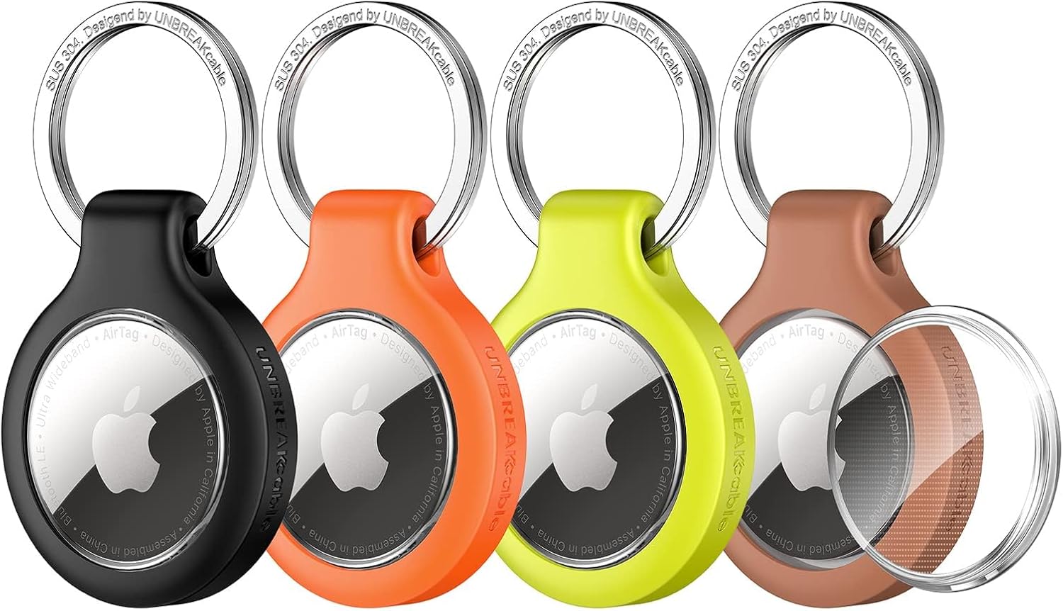 UNBREAKcable 4-Pack AirTag Case with Keychain 360° Protective Holder TPU