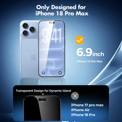 UNBREAKcable Privacy Screen Protector for iPhone 18 Pro Max Tempered Glass 9H