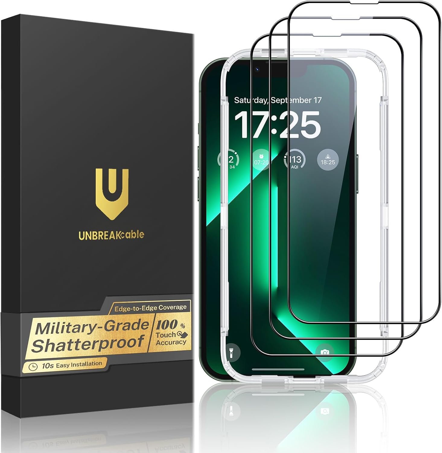 UNBREAKcable 3-Pack Screen Protector for iPhone 13 Pro Tempered Glass 9H