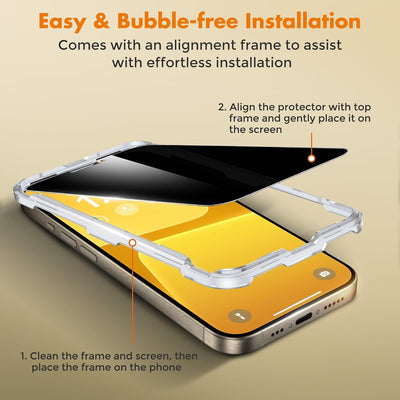 UNBREAKcable 2-Pack Privacy Screen Protector for iPhone 15 Pro Tempered Glass 9H