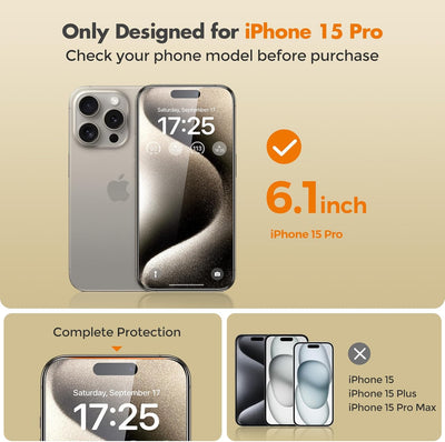 UNBREAKcable 2-Pack Privacy Screen Protector for iPhone 15 Pro Tempered Glass 9H