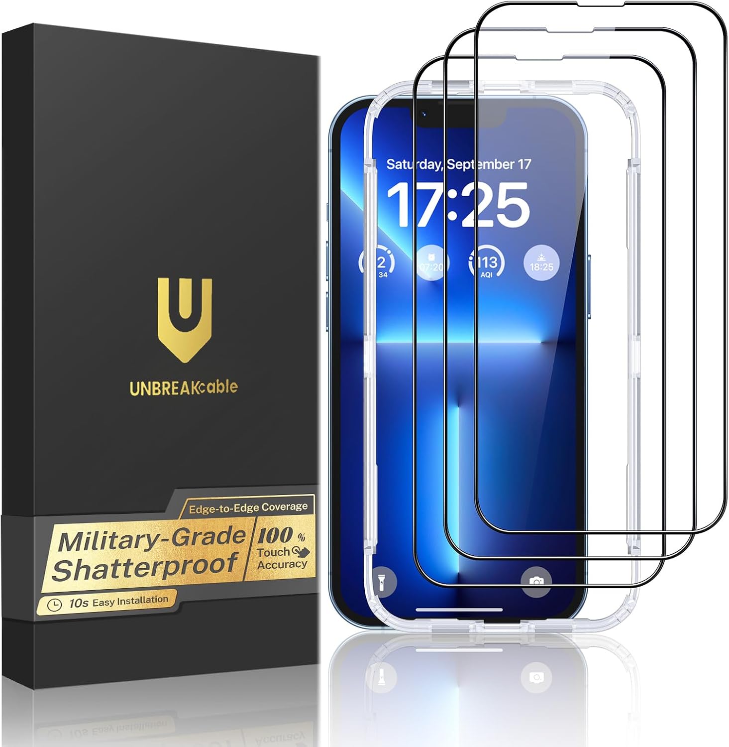 UNBREAKcable 3-Pack Screen Protector for iPhone 13 Pro Max Tempered Glass 9H
