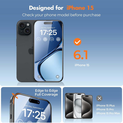 UNBREAKcable 3-Pack Screen Protector for iPhone 15 Tempered Glass 9H
