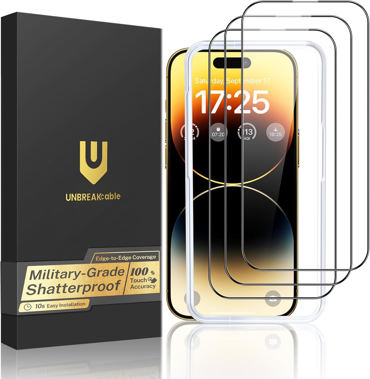 UNBREAKcable 3-Pack Screen Protector for iPhone 14 Pro Max Tempered Glass 9H