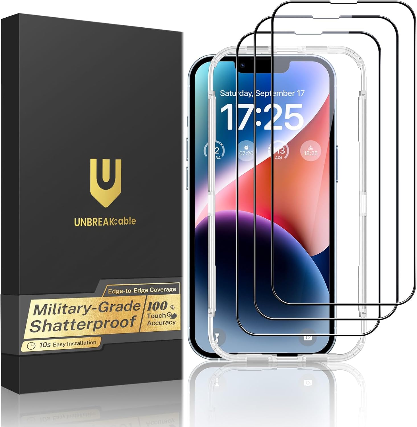 UNBREAKcable 3-Pack Screen Protector for iPhone 14 Tempered Glass 9H