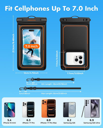 UNBREAKcable 2-Pack Floating Waterproof Phone Pouch IPX8 Dry Bag for iPhone 17 Pro Max Samsung S25 Ultra Up to 7.0"