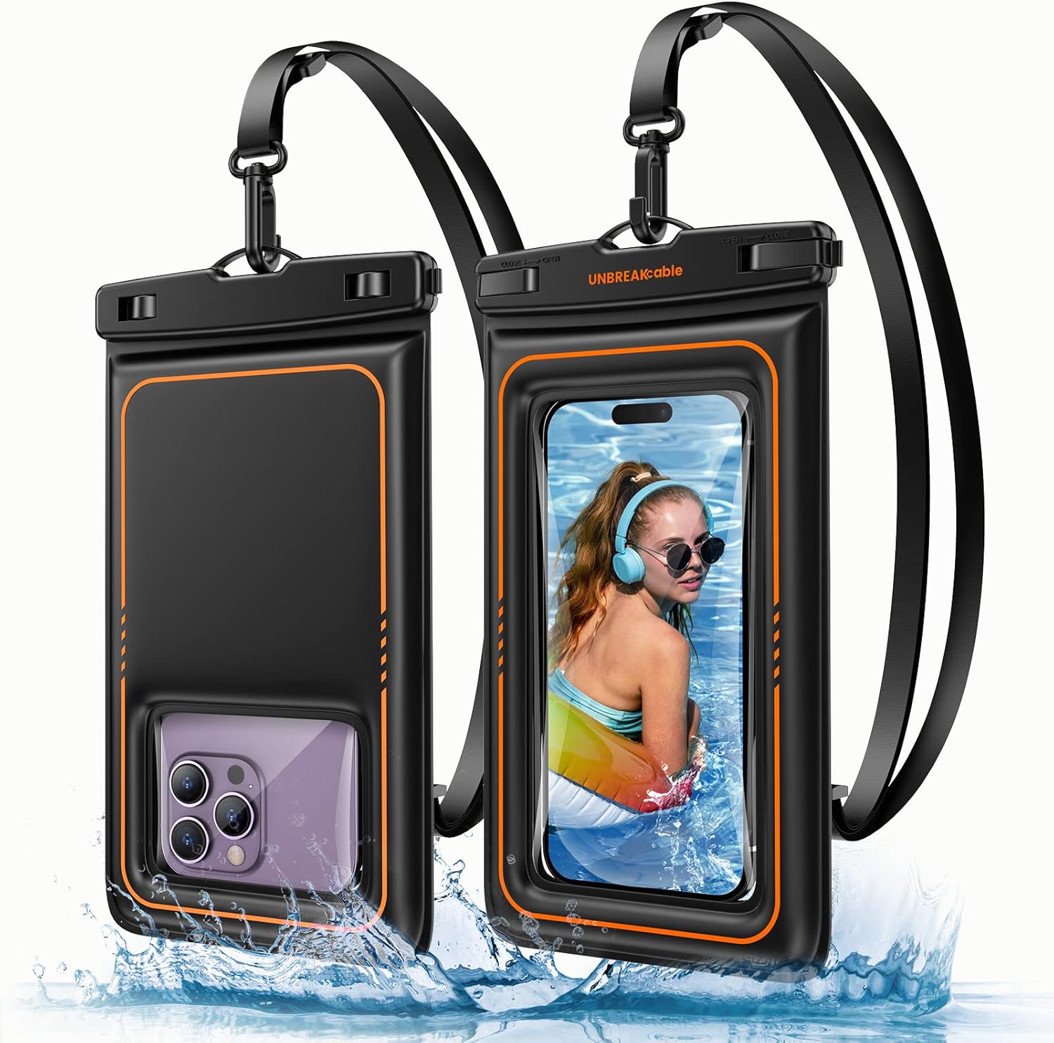 UNBREAKcable 2-Pack Floating Waterproof Phone Pouch IPX8 Dry Bag for iPhone 17 Pro Max Samsung S25 Ultra Up to 7.0"