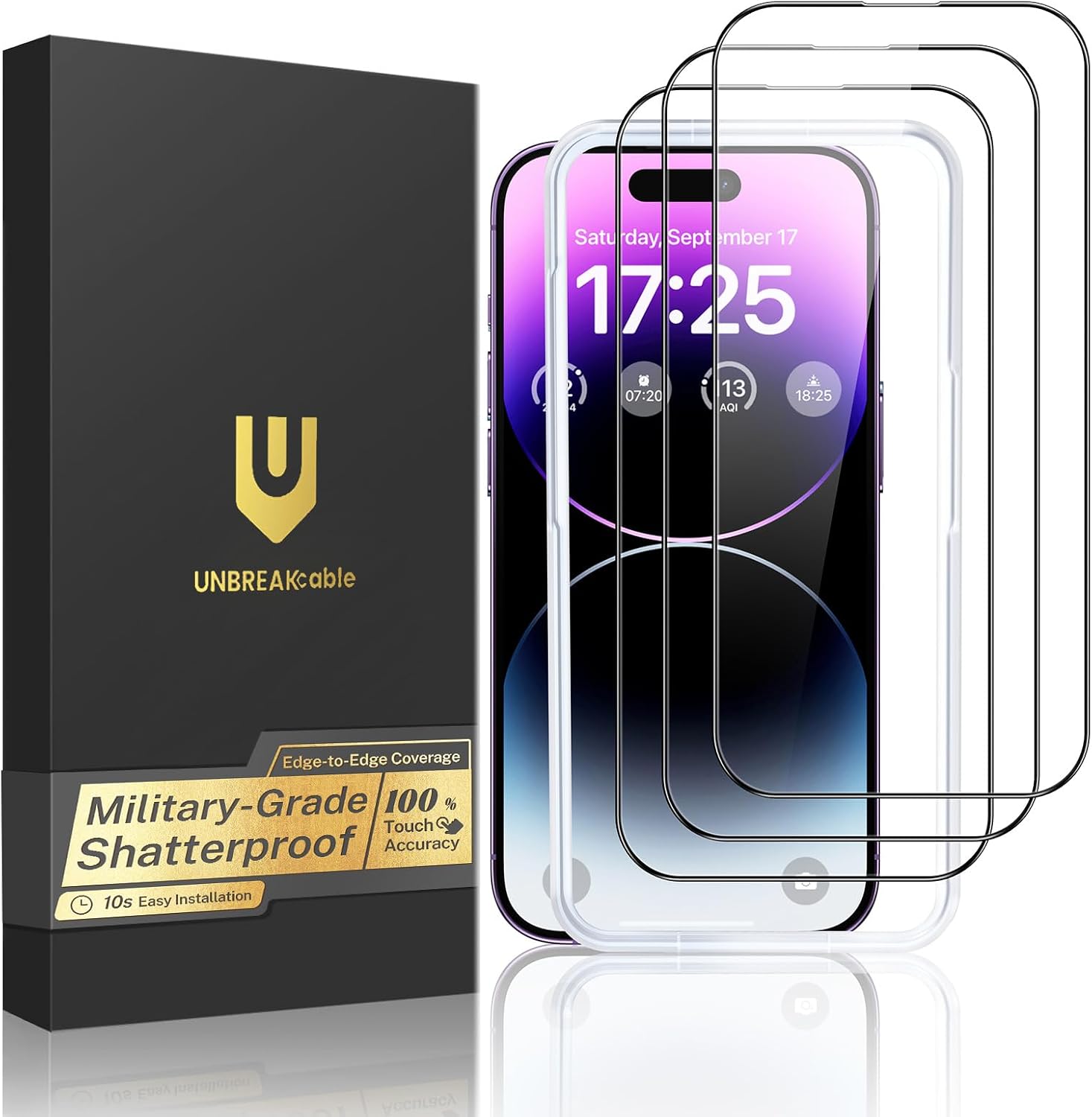 UNBREAKcable 3-Pack Screen Protector for iPhone 14 Pro Tempered Glass 9H