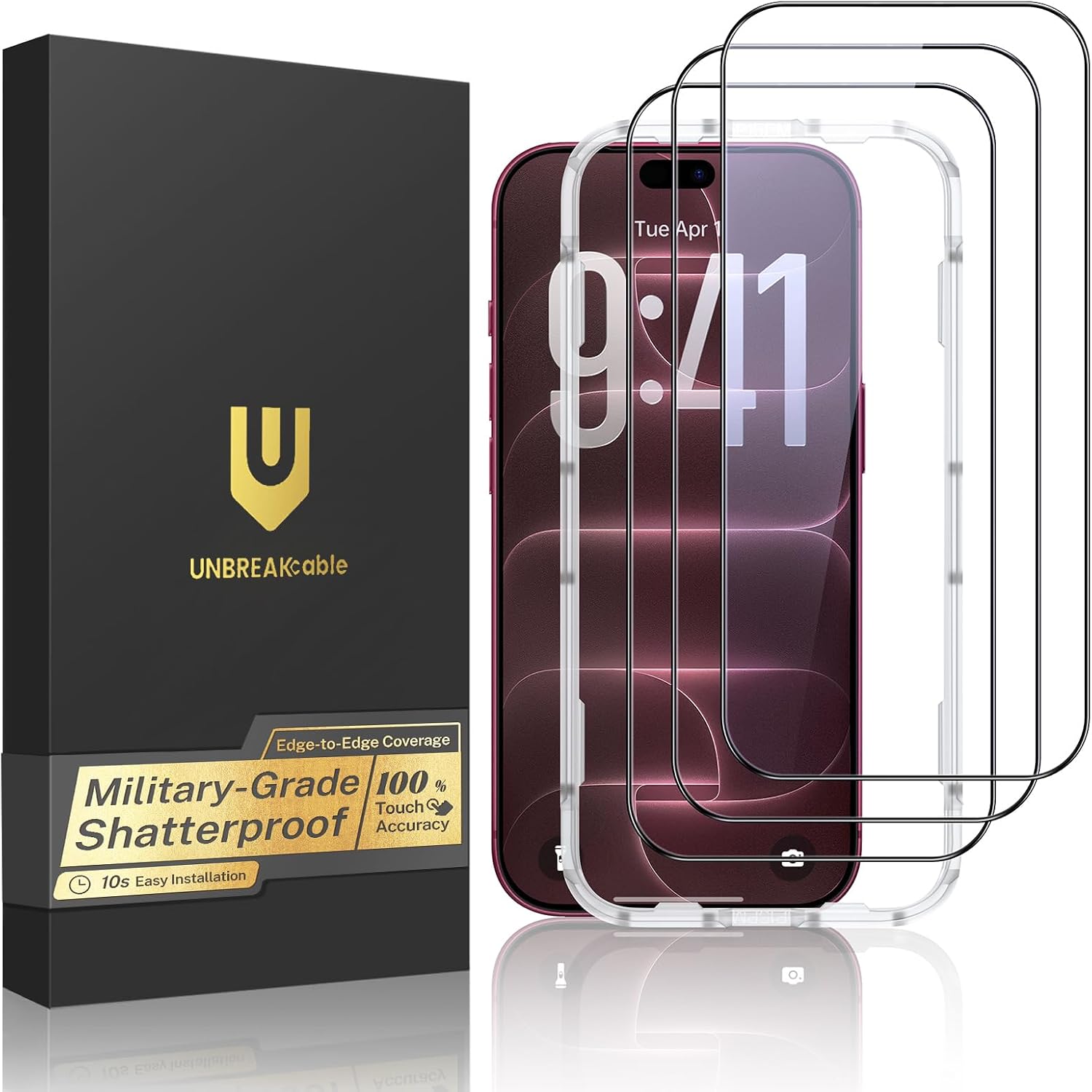 UNBREAKcable 3-Pack Screen Protector Tempered Glass 9H