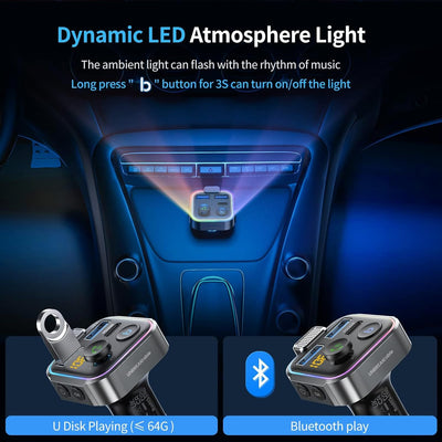 UNBREAKcable Bluetooth FM Transmitter for Car, PD 36W Fast Charging, Hands-Free Calls, HiFi Bass Boost, USB Drive