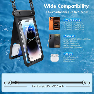 UNBREAKcable IPX8 Waterproof Phone Pouch 2-Pack, Double Space Dry Bag for iPhone 15 16 17 Pro Max up to 7"
