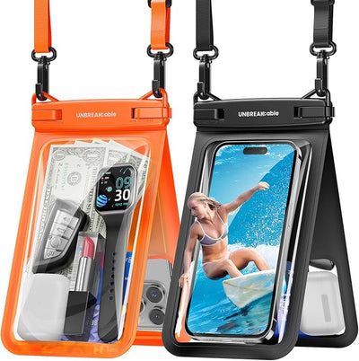 UNBREAKcable IPX8 Waterproof Phone Pouch 2-Pack, Double Space Dry Bag for iPhone 15 16 17 Pro Max up to 7"