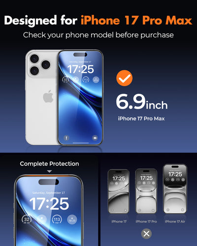 Screen Protector for iPhone 17 Pro Max, Double Shatterproof Tempered Glass