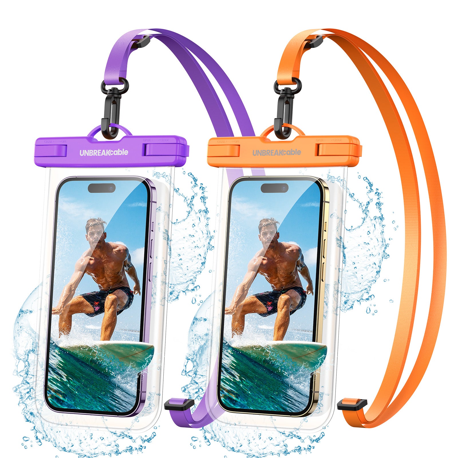 Waterproof Phone Pouch Case - 2-Pack IPX8 Dry Bag for iPhone, Orange + Purple Waterproof Phone Pouch Case - 2-Pack IPX8 Dry Bag for iPhone, Orange + Purple