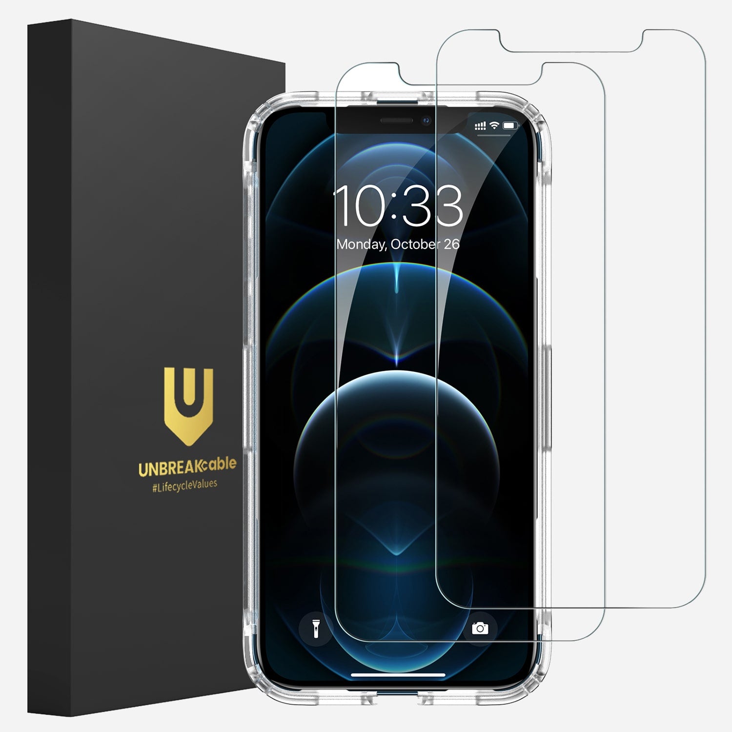iphone 12 pro with 2-pack screen protectors and package