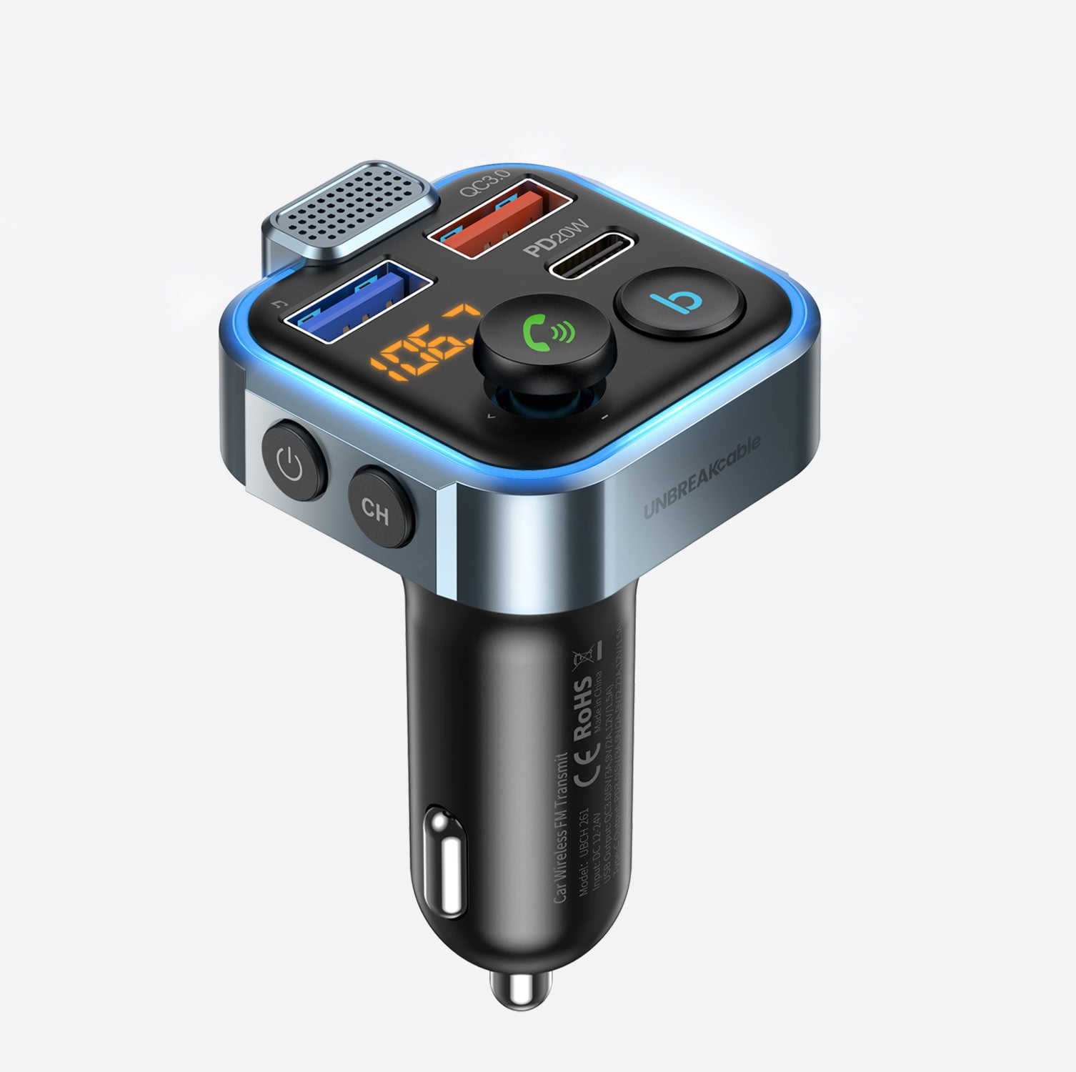 Bluetooth 5.1 FM Transmitter for Car With 38W Fast Charging